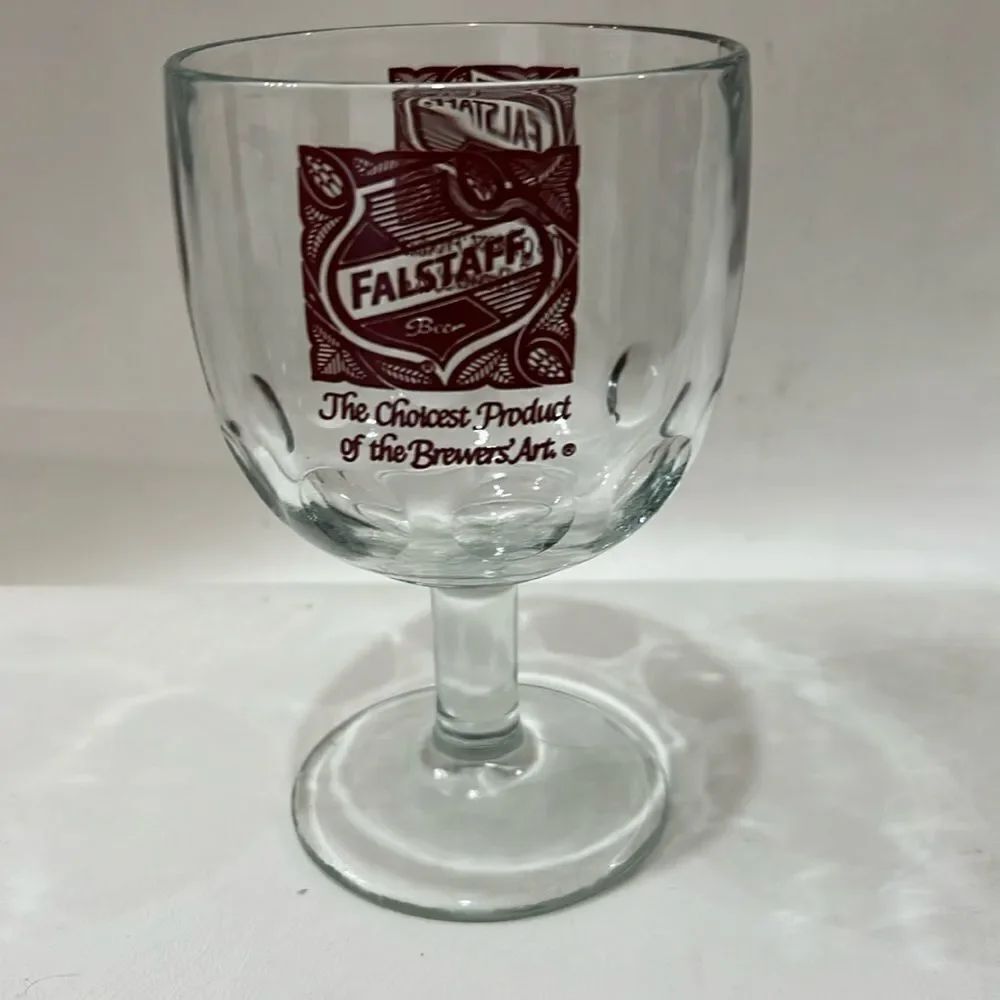 Falstaff Beer Burgundy Red 16 Ounces Cold Draft Beer Glass Stemmed Mug Vintage